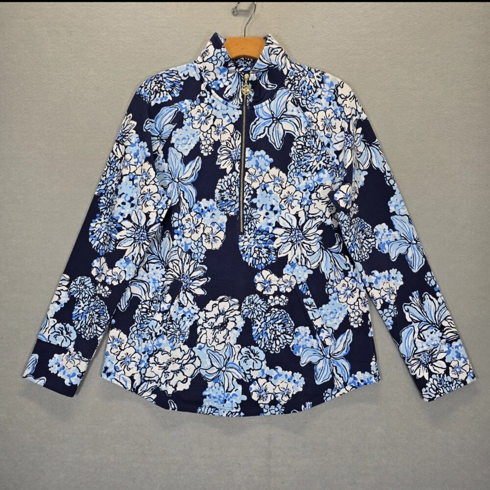 Lilly Pulitzer UPF 50 Skipper Popover Low Tide Navy Bouquet All DAY Size Medium